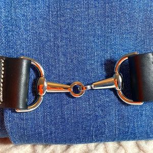 Ann Taylor Loft Black and Silver Harness Belt Up to 29.5"